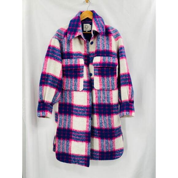 Molly Bracken Lili Sidonio Plaid Shirt Coat Pink Women's Coat - Picture 3 of 9